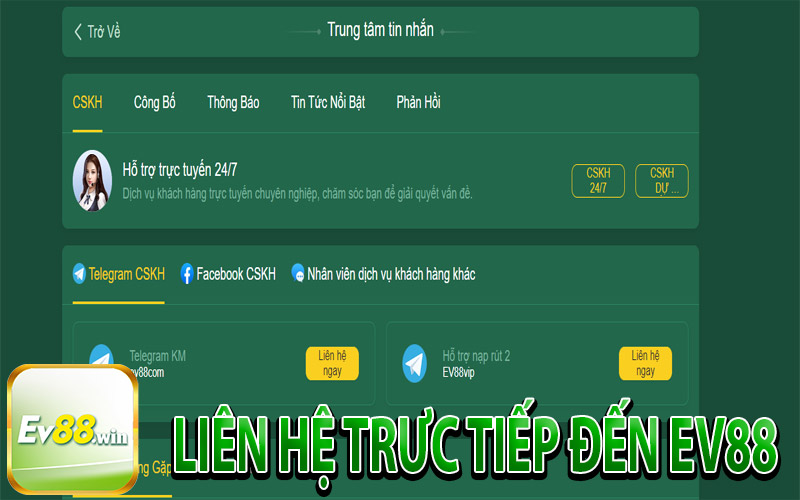 Nhận được hỗ trợ trực tiếp từ nhà cái EV88